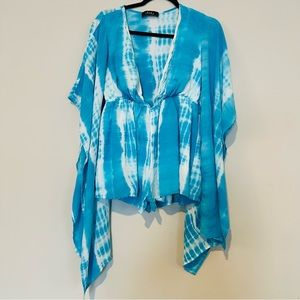 Akira Womens Tie Dye Colorful V-Neck Long Sleeve Romper Large.C111